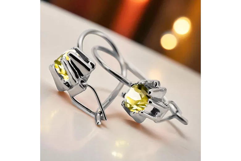 Стерлингово сребро 925 14k 583 Yellow Peridot Обеци vec053s Руски Съветски СССР Винтидж Ар-деко style